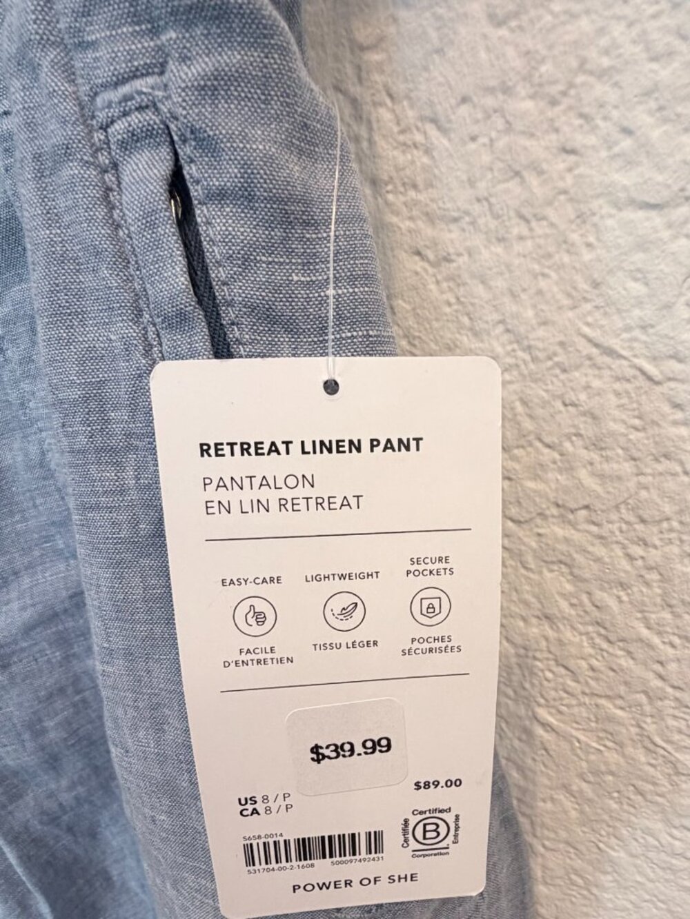 Athleta Retreat Linen Jogger Chambray Blue Size 8 Petite NWT - Picture 5 of 8